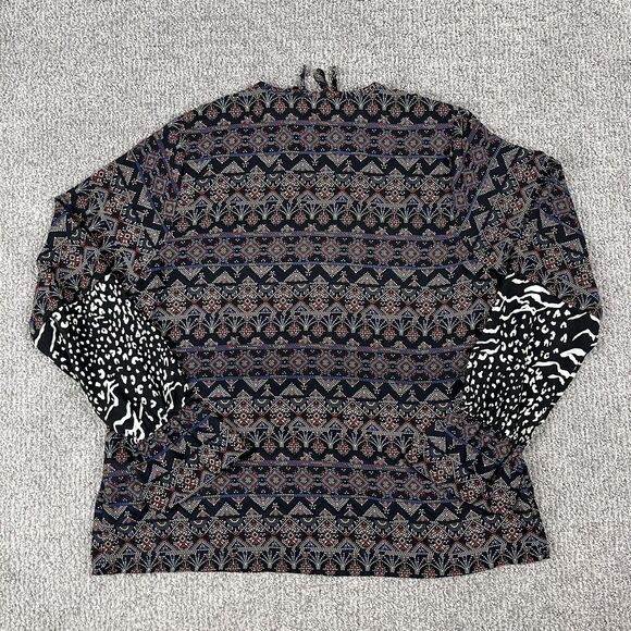 Allison Joy Blouse Womens Small Black White Boho Geometric Mixed Print Top USA - Picture 3 of 9